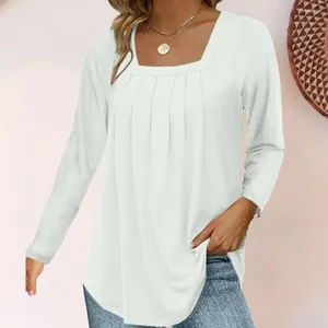 Women's Blouses Comfortable Stretchy Polyester-cotton Blend Top For Women Stylish Autumn Square Neck Pullover Office