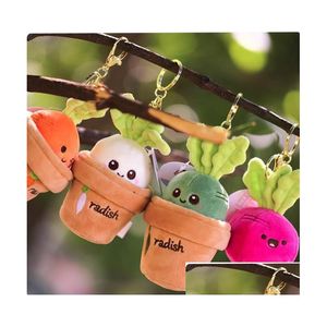 Fyllda plyschdjur Partihandel Key Chain Cartoon Grass Potted Radish Plush Toys Morot Dolls Figurer Toys Gifts Stuffed Animals Plu Dhckx