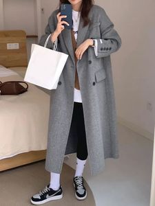 Kadın Yün Karışımları Zoki Kış Kalın Ofis Lady Long Coat Zarif Moda Sahte Ceket Kadınları Basit Gri Kollu Tüm Maçlar 231020