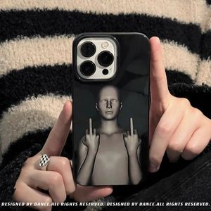 Handyhüllen Kreative lustige Cyberpunk-Glanzschwarzhülle für iPhone 11 13 14 15 Pro Max 12 Mini 7 8 Plus XS XR Coole stoßfeste Taschenabdeckung 231021