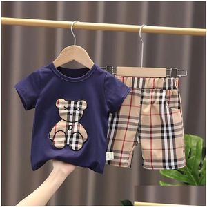 Conjuntos de roupas Conjuntos de roupas 2pcs crianças fatos de treino verão sólido crianças shorts t-shirts conjunto criança menino roupas ternos menina outfits bebê dhrxr