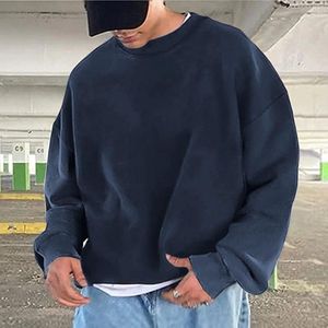 Herrtröjor herrar enkel casual lös överdimensionerad solid huvlös pullover tröja jogga europeisk stil koreansk