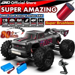 Electric/RC Car ElectricRC Car 4WD Remote Control 50KMH eller 80KMH Super Brushless High Speed ​​Radio 4x4 Off Road Fast Drift Racing RC Truck Vehicle 240314