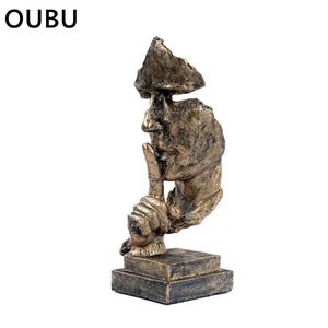 Decorative Objects Figurines OUBU 27cm Resin Silence is Golden Mask Statue Abstract Art Ornament Sculpture Statuette Office Vintage Home Decoration 231021