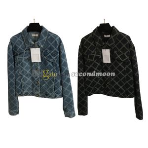 Kvinnor Floral Print Jacket Lapel Neck denim Jackor Lång ärm Jean Coat Casual Style Buttons Ytterkläder