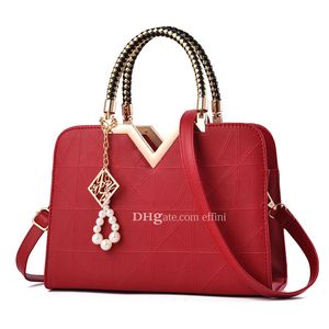 Trendy Red Simple Hand Bags Evening Purse Tote bag Fashion Luxurys Handbag for Women EFFIN Ladies Candy Plain Leather Handbags Purses