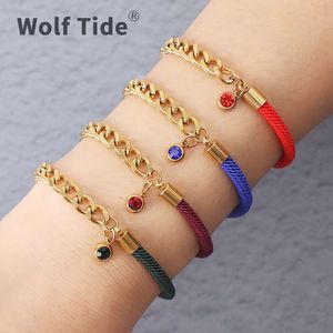 Nova moda milan corda pulseiras redondo cristal charme pingente para mulheres banhado a ouro aço inoxidável corrente cubana pulseira feminina artesanal trança jóias presentes