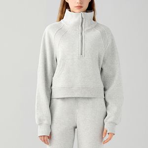 LL Half Zipper Tall Collar Pullover Kvinnor bär fritid som kör varm greppfleece tjock sport hoodie fitness coat