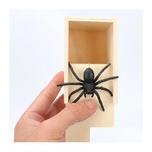 Brinquedos engraçados Truque de brincadeira de madeira Prático Joke Home Office Scare Toy Box Gag Spider Kid Pais Amigo Engraçado Jogar Presente Surpreendente Brinquedos G Dhqfc