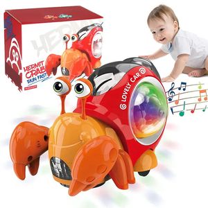 RC Robot Crawling Crab Toy Infant Mage Time Tidig inlärning Utbildnings leksaker Sensoriska induktion med ljus upp musik för barn 231021