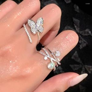 Cluster Ringe Mode Schmetterling Glänzende Zirkonia Quaste Perle Einstellbare Fingerring Mädchen Minimalistische Zierliche Schmuck Geschenke Jz794