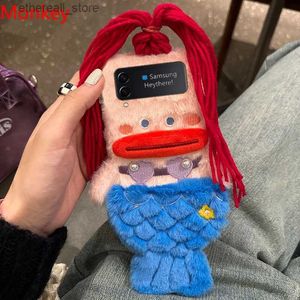 Cell Phone Cases 3D Cute Plush Mermaid Girls Gift Phone Case For Samsung Galaxy Z Flip 3 4 5 Case 1 2 Flip3 Zflip3 Winter Fluffy Hair Hard Cover Q231021