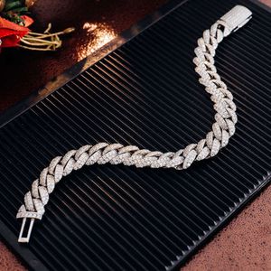 Miami Popular 7-9 Inches Moissanite Diamond Cuban Link Chain Bracelet with 925 Sterling Silver White Hiphop Style for Man