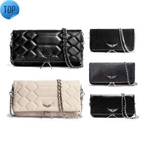 Zadig Voltaire Damen-Tasche, Schwarz, Schultertasche, Designer-Herren-Mini-Pochette aus echtem Leder, Rock Swing Your Wings, luxuriöse Hobo-Umhängetasche mit Kettenkupplung