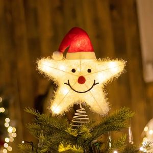 1 pz, Stella sulla cima dell'albero di Natale con luci, Luce notturna a LED sulla cima dell'albero Alimentata a batteria Stella sulla cima dell'albero di Natale, Ornamento per l'albero di Natale, Decorazioni per feste a tema, Decorazioni natalizie