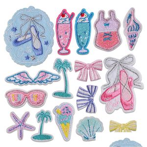 Cute Bow Self Adhesivees Sewing Notion Cartoon Icecream Embroidered For Clothes Dress Jeans Bags Diy Applique Accessories Drop Deliv