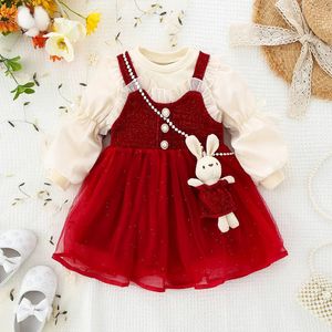 Комплекты одежды Годовой детский костюм Модный комплект из двух предметов для девочек 6 месяцев 3 года Красный День рождения Детская одежда 231020