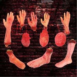 Skräck halloween party rekvisita blodiga hand Haunted House Decoration Fake Finger Leg Foot Heart Home Decor Supplies DHSXD