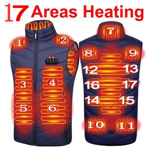 Kamizelki męskie ciepłe 17 strefy USB Ogrzewana kamizelka Elektryczna kurtka Man Outdoor Heating S6xl Winter Hunting Heatter Ubrania Kobiety termiczne 231020