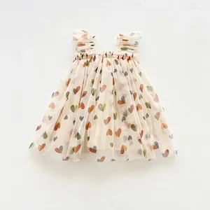 Vestidos de menina 0-7t gril vestido verão floral roupas de bebê bonito gaze branca e rosa bonito colorido ponto impressão presente saia 2023