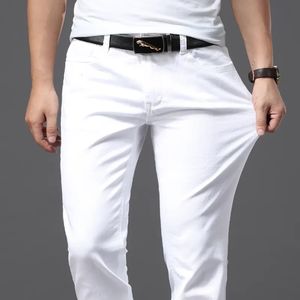 Мужские джинсы Brother Wang, мужские белые модные повседневные брюки в классическом стиле, приталенные мягкие брюки, мужские брендовые эластичные брюки 231020