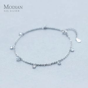 Anklets Modian Shining Zircon Anklet 925 Sterling Silver Fashion Barefoot Original Chain Bracelet For Women Fine Jewelry 231020