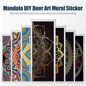 Adesivos de parede Mandala indiana porta adesivo vinil impermeável auto-adesivo porta adesivo casa sala de estar decoração destacável adesivo 231020