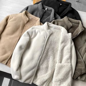 Mens Jackets Winter Fleece Jacket Solid Color Sherpa Casual Coat Thick Warm Stand Collar Zip Up Outdoor Windbreak soft Comfortable 231020