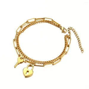 Braccialetti con ciondoli MinaMaMa Catena multistrato in acciaio inossidabile con lucchetto a chiave Regali di gioielli con chiusura a mano alla moda da donna