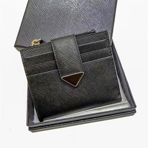 Luxury Designer Saffiano Triangle Leather wallets coin purses mens Womens cards holder Genuine Leather with box cardholder wallet puese 9 card slots key pouch