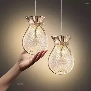 Pendant Lamps Designer Modern LED Lamp Bedroom Bedside Lucky Bag Hanging Aluminum Acrylic Indoor Home Decor Lighting Fixtures
