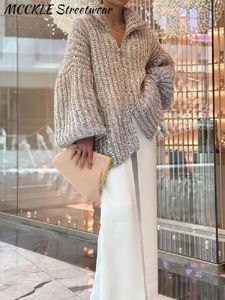 Women Sweters Elegancka cekinowa sweter kobiety moda lurex długie rękawy luźne kobiece zamek błyskawiczny swetra jesienna streetwear lady płaszcz 231021