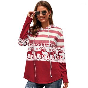 Женские толстовки с рождественским принтом, полосатый пуловер, женская толстовка с длинными рукавами и цветными блоками, рождественский милый свободный повседневный джемпер в стиле пэчворк для вечеринок