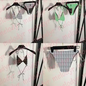 Designer Women Bikini Set Letter Print Bandage Bra badkläder Sexig snörning upp Thong Biquinis Summer Beach Bathing Suit