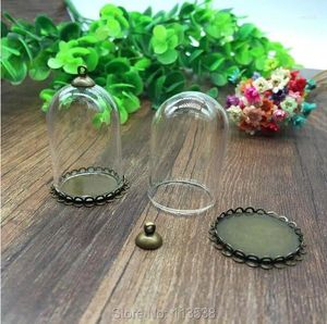 Pendant Necklaces 20sets/lot 38 25mm Tube Glass Globe Bronze Double Lace Base Beads Cap Set Vial Fashion Necklace Dome