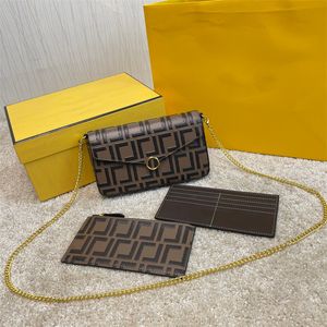 Kvinna Luxury 3 -bitskulder Satchel Påsar med Box Mens Kvinnor Purtes Tote Bag Designer Wholesale Triple äkta Leather Woman Gold Chain Pochette Crossbody Handväska