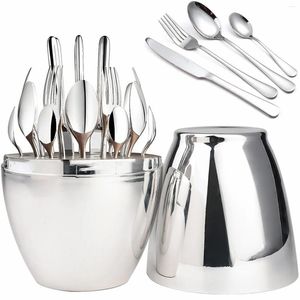 Set di stoviglie Set di posate da 24 pezzi Set di posate in acciaio inossidabile premium Cucina di casa Posate Forchetta Coltello Cucchiaio con scatola di stoccaggio per stoviglie