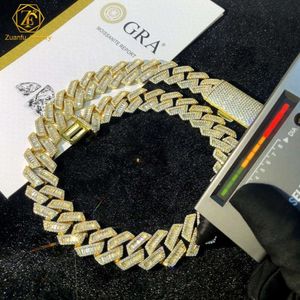 Luksusowy duży 20 mm Hip Hop Bagiete MOISSANITE Cuban Link Łańcuch Gold Slated 925 Srebrny Srebrny Diamentowy Naszyjnik Kubański