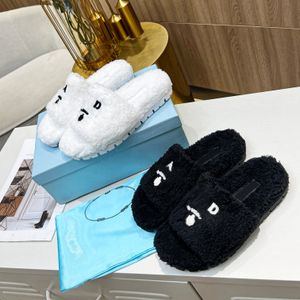 Kvinnor tofflor designer triangel päls glider sandaler fluffiga vinter fuzzy house plysch toffel lyx kvinnor platt mulor varma criss-cross sandal ull skjutreglage skor