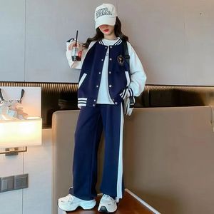 Kläder sätter Junior Girls Casual Baseball Suit Autumn Childrens Fashion Patchwork Jacket Sport Pants Spring 315y Trend 231020