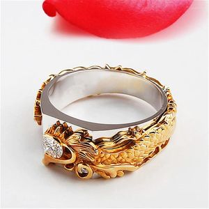Cluster Rings Luxury Retro Tow Tone Dragon For Women And Men Shine White CZ Stone Inlay Punk Fashion Jewelry Party Gift Couple Ring