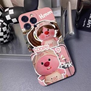 Cell Phone Cases New Cartoon Kawaii Pink Little Beaver Loopy Iphone13 Case Anti-Fall Applicable To 14Promax Super Cute Cellphone 231021