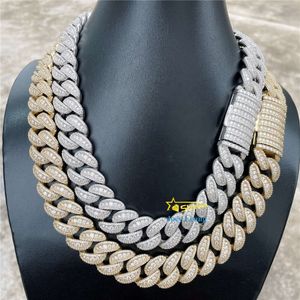 Hip Hop Jewelry 20mm 3 صفوف شكل مستدير 925 Silver Moissanite Diamond Iced Out Cuban Link Chain Necklace Men Necklace