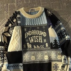 Kvinnors tröjor American Cute Twist Christmas Long Sleeve Sweater för män och kvinnor Y2K Street Autumn and Winter Fashion Loose Pullover tröja 231020