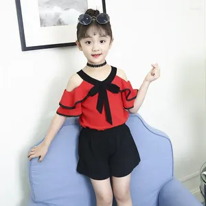 Clothing Sets Arrival Trendy Summer Kids Fashion Chiffon Clothes Set Sexy Girls Off-Shoulder T-Shirt With Frills Shorts