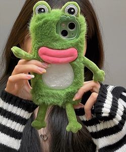 Cell Phone Cases Japan so cute 3D Plush sausage-mouth frog phone case for iphone 15 Pro Max 11 12 13 14Pro Funny Fluffy Hand warmer cartoon cover 231021