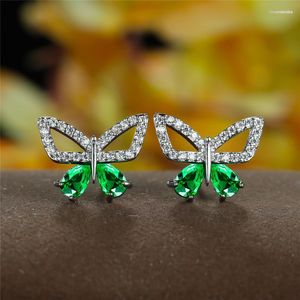 Orecchini a bottone Femmina carina piccola farfalla verde cristallo cavo zircone multicolore animale per le donne gioielli Boho