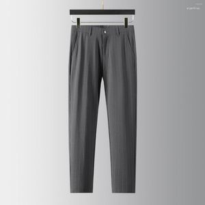 Men's Pants Men's Knit Striped Seersucker No Pressing Moisture Absorption Quick Drying Trousers Summer Slim Straight Leg Casual