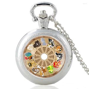 Pocket Watches Silver Color Retro Tolv Zodiac Calender Vintage Quartz Watch Men Women Pendant Necklace Hours Clock Gifts