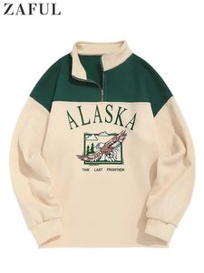 Herrtröjor tröjor fleece hoodie för män Alaska grafisk örntryckt tröja färgblock vintage streetwear pullover tröjor unisex stil 231021